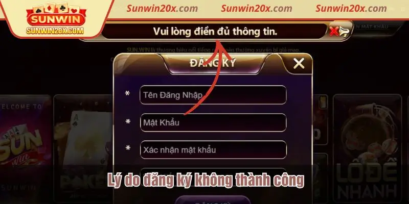Lý do đăng ký tài khoản không thành công