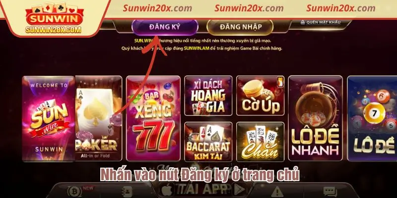 Nhấn vào nút Đăng ký Sunwin